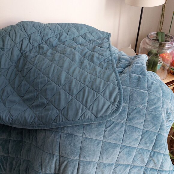 Velvet Velour Quilt Bedspread - King - 98" x 108" Aqua/Teal/Blue/Green - Picture 5 of 9